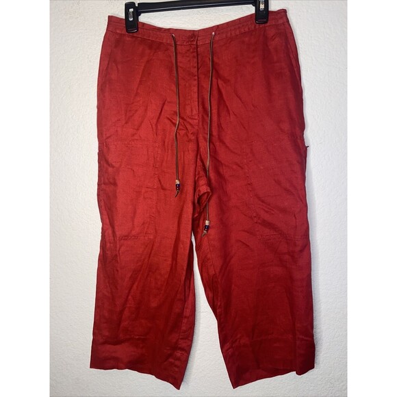 vintage Lauren Ralph 100% linen wide leg Red Capri cargo Pants sz 10 boho lagen - Picture 1 of 11